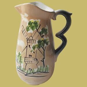 Vintage 1940s Nippon Yoko Boeki Co Hand-Painted Windmill Pitcher